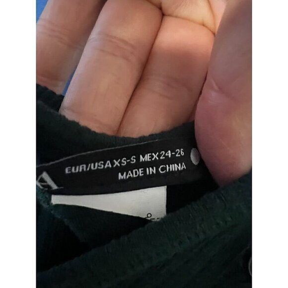 Zara Dark Green Long-Sleeve Ribbed Knit Crop Top, Open Back, Tie Detail, Gorpcor - Picture 2 of 3